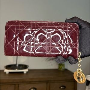 Dior Cannage Patent Leather Lady Dior Zip Wallet